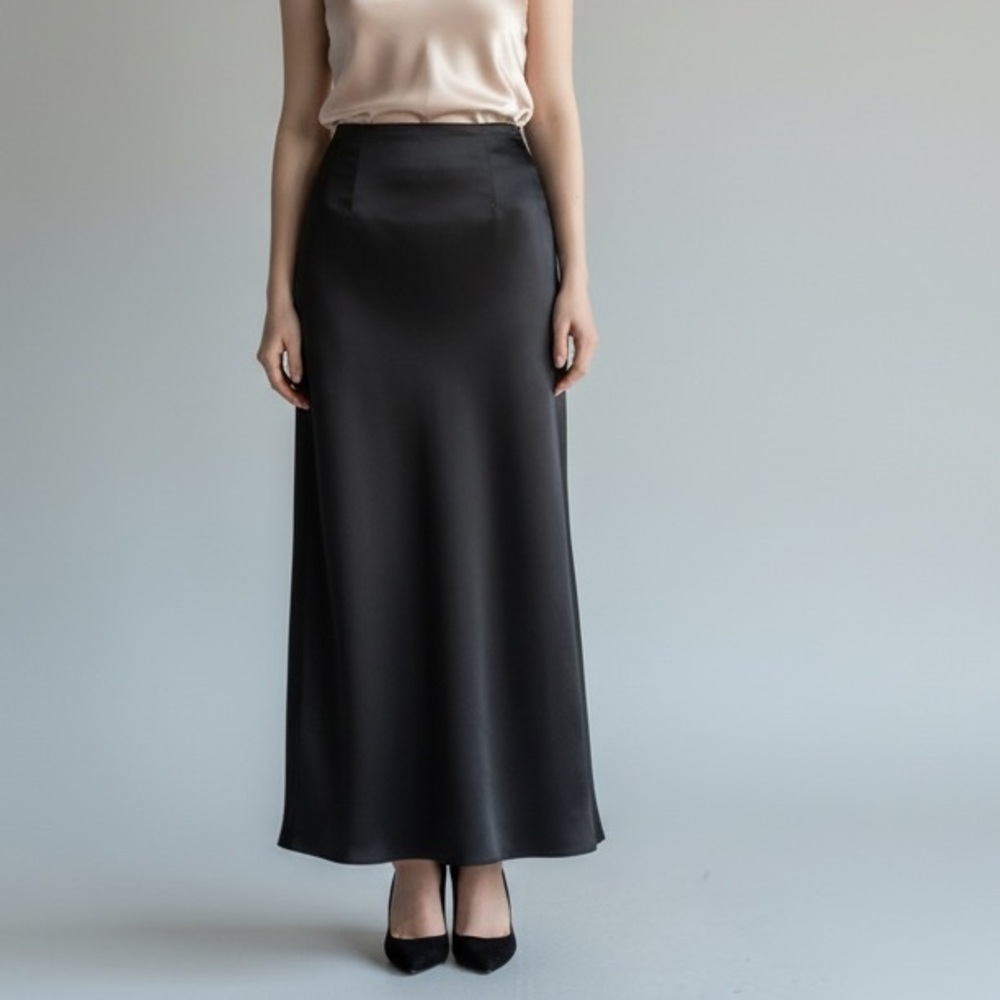 Bill Levkoff Black Satin A-Line Maxi Skirt Formal Bridesmaid Sz 4 27W